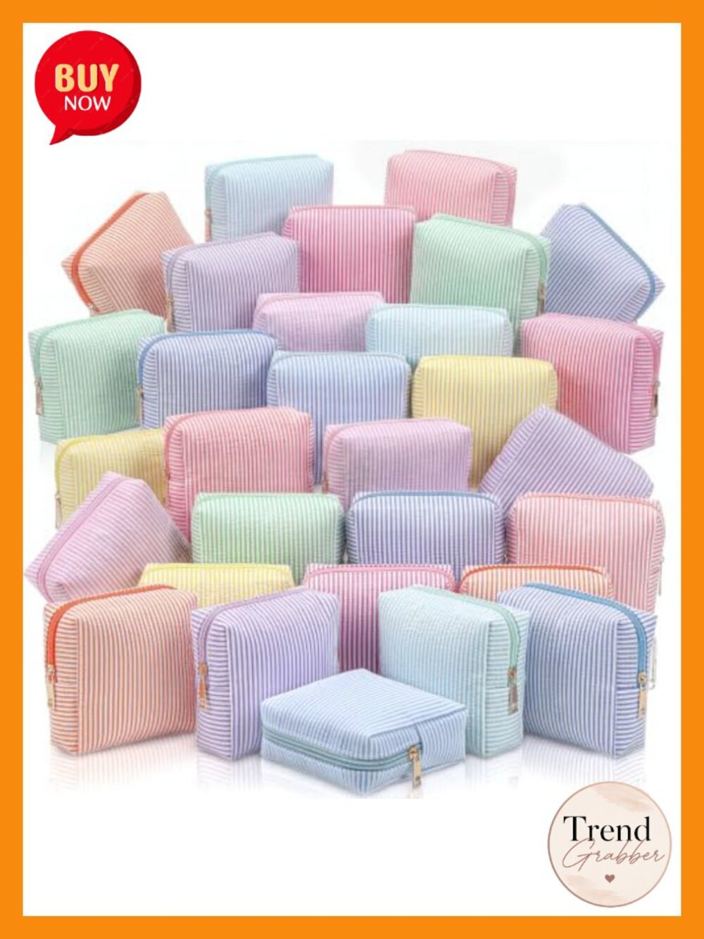 Seersucker Striped Makeup Bag Set Small Zipper Cosmetic Pouch Travel